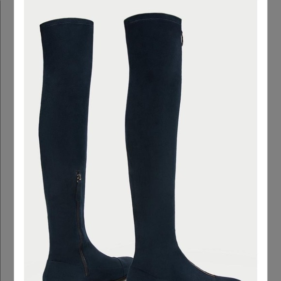 Zara Navy over the knee zip up boots - Picture 2 of 4